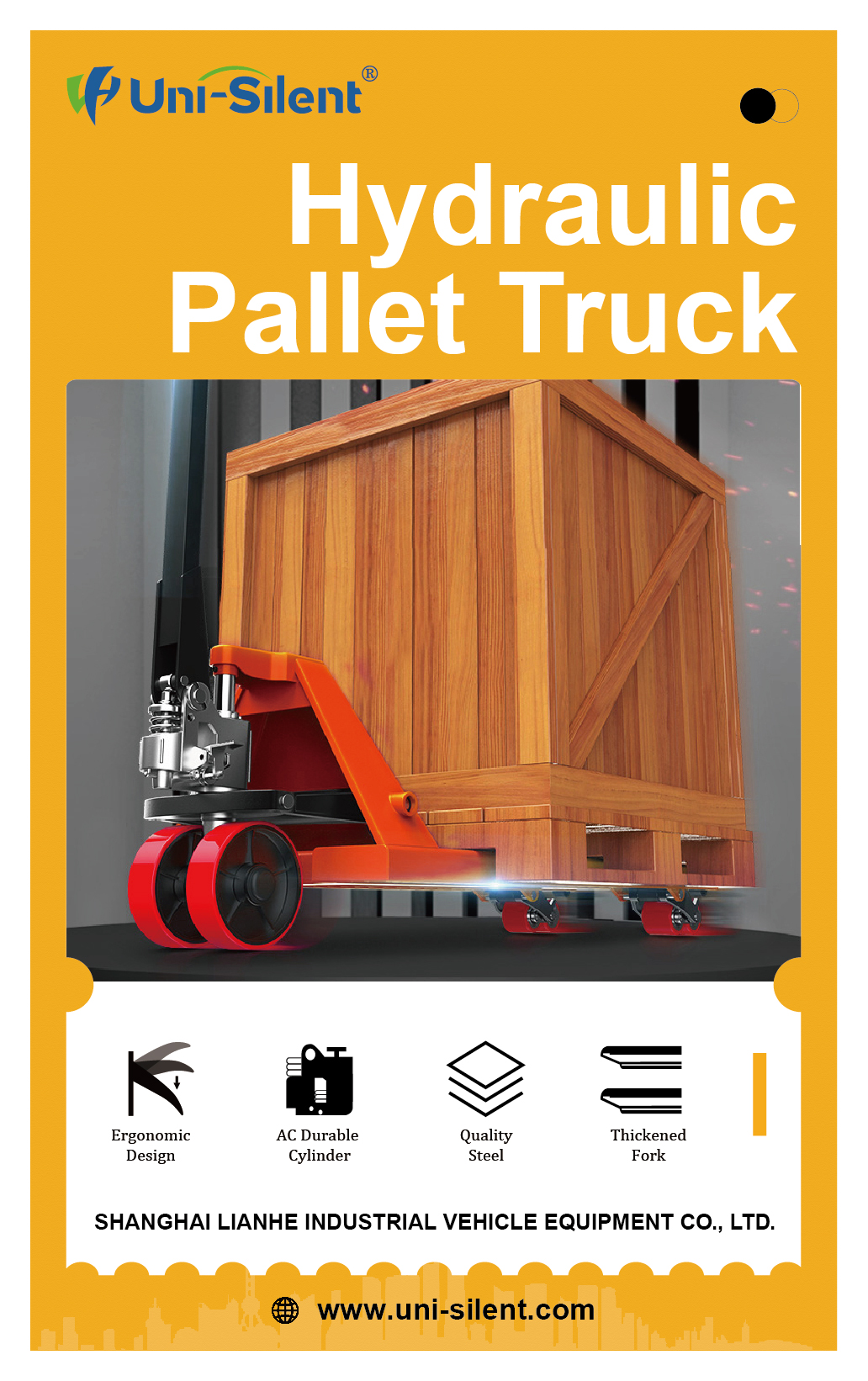 Uni-Silent Manual Forklift Industrial Supply Tool Cart Hydraulic Pallet Jack Cargo Moving Hand Pallet Truck